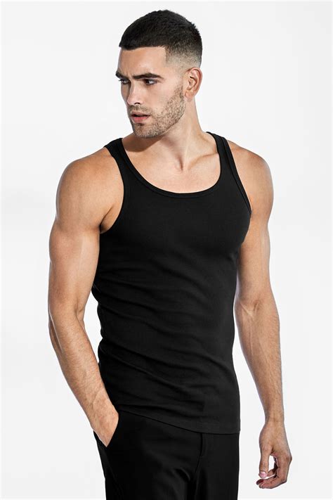 Tank top in ribbed cotton in Black for Men .